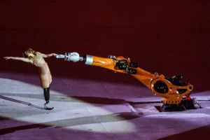 Amy Purdy dancing with a robotic arm at the 2016 Paralympic opening ceremony in Rio